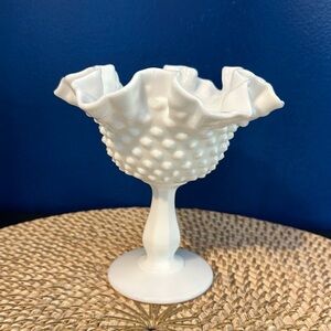 Vintage White Fenton Milk Glass Fenton Hobnail Candy Bowl, Vase